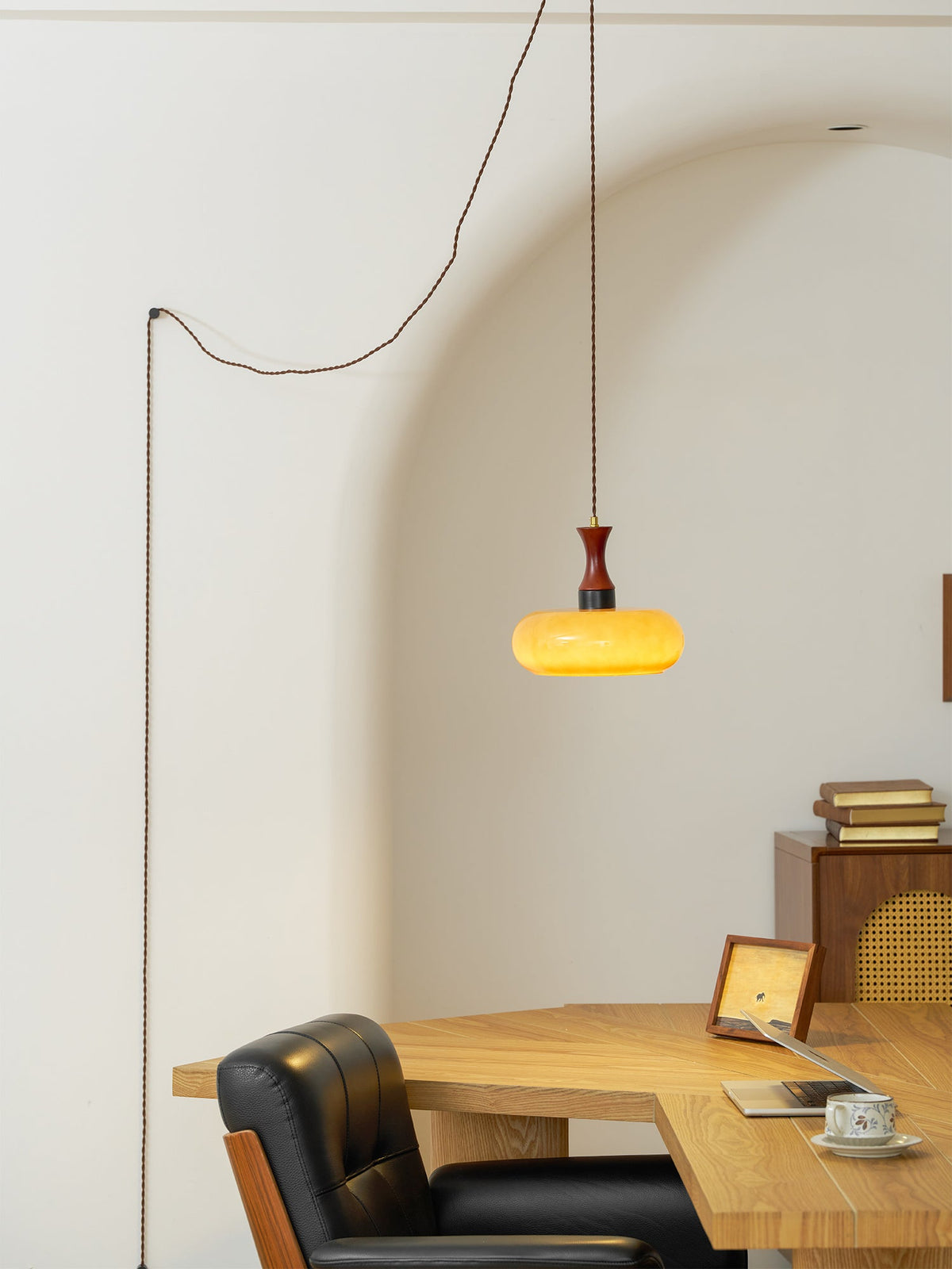 Plug-In Glass Pendant Light with No Hardwiring | Antique Brown Shade for Any Room