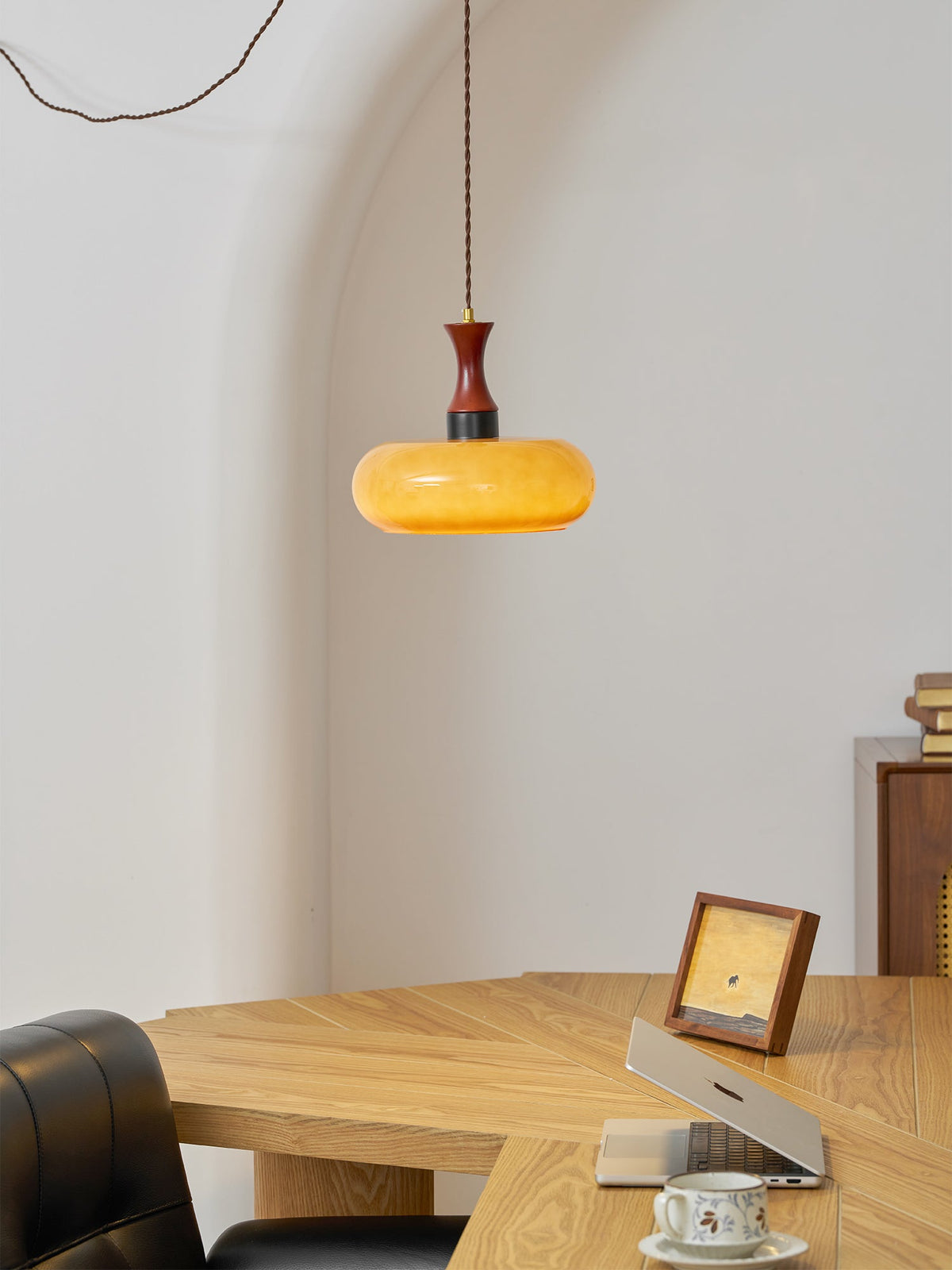 Plug-In Glass Pendant Light with No Hardwiring | Antique Brown Shade for Any Room