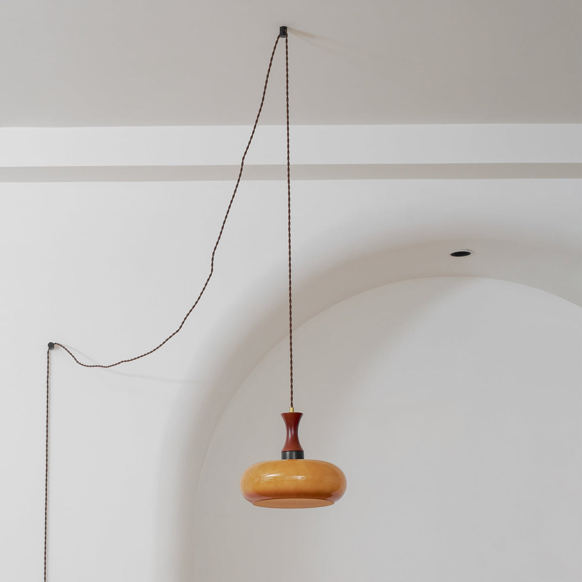 Plug-In Glass Pendant Light with No Hardwiring | Antique Brown Shade for Any Room