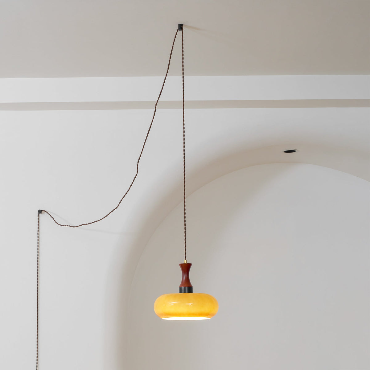 Plug-In Glass Pendant Light with No Hardwiring | Antique Brown Shade for Any Room