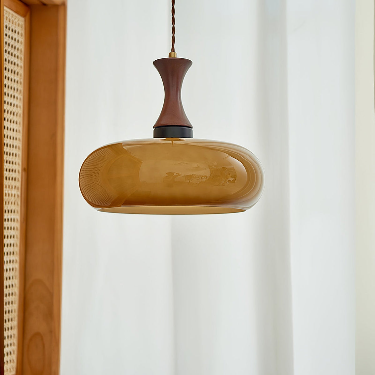 Plug-In Glass Pendant Light with No Hardwiring | Antique Brown Shade for Any Room