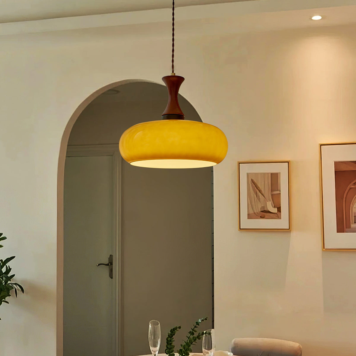 Plug-In Glass Pendant Light with No Hardwiring | Antique Brown Shade for Any Room