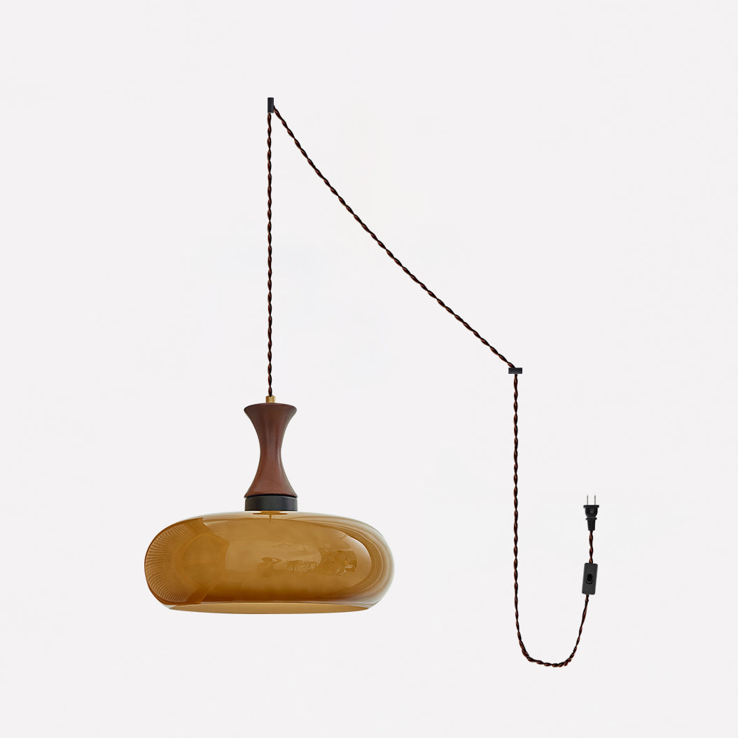 Plug-In Glass Pendant Light with No Hardwiring | Antique Brown Shade for Any Room