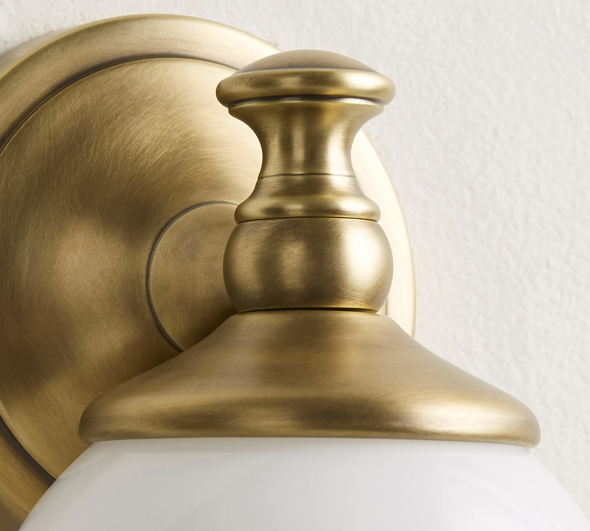 Vanity Glow Series | Brass Short Arm Wall Sconce with Milk Glass Dome for Bathroom