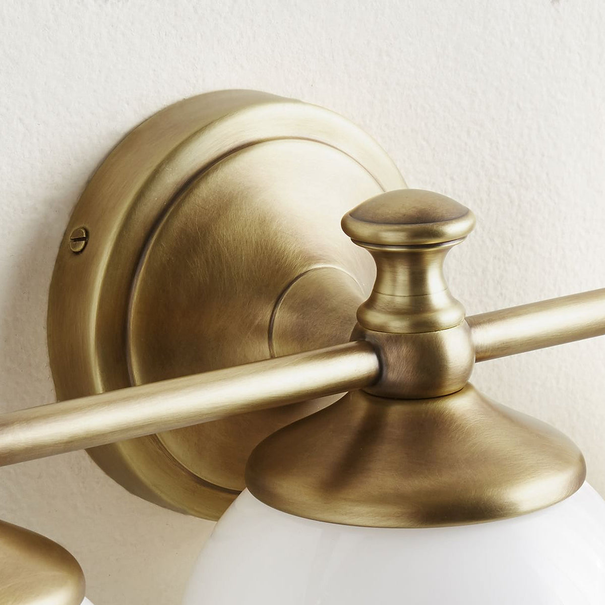 Vanity Glow Series | Brass Short Arm Wall Sconce with Milk Glass Dome for Bathroom