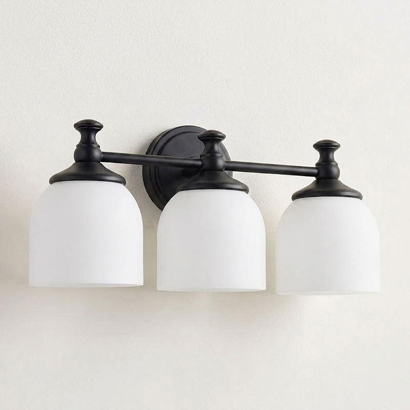 Vanity Glow Series | Brass Short Arm Wall Sconce with Milk Glass Dome for Bathroom