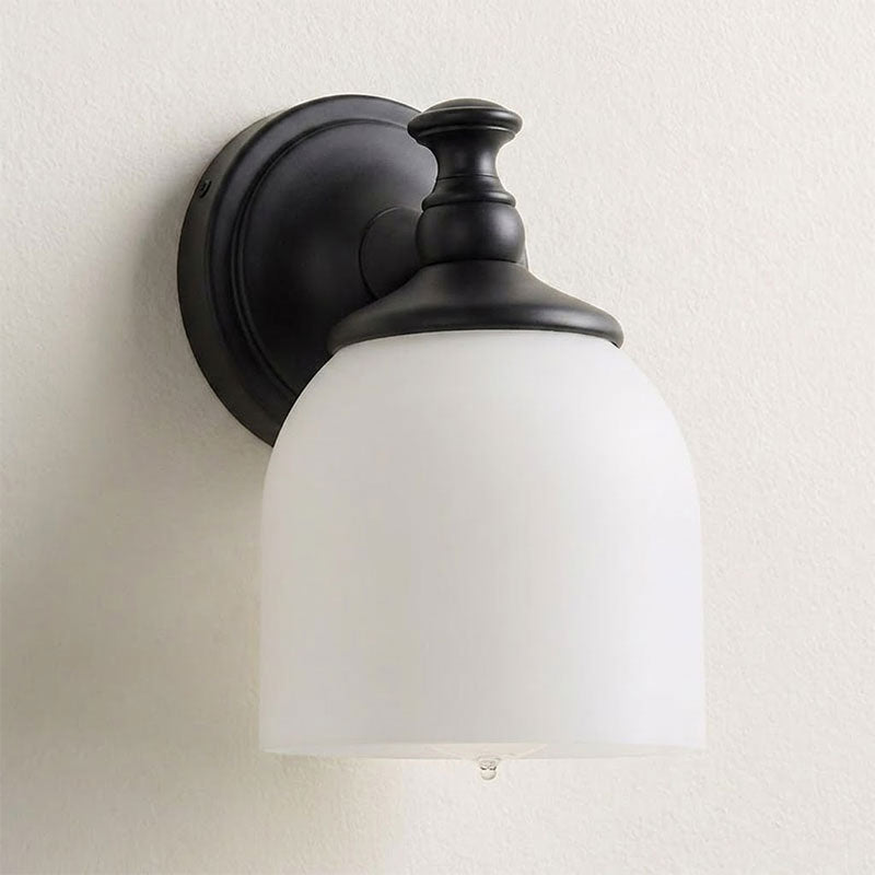 Vanity Glow Series | Brass Short Arm Wall Sconce with Milk Glass Dome for Bathroom