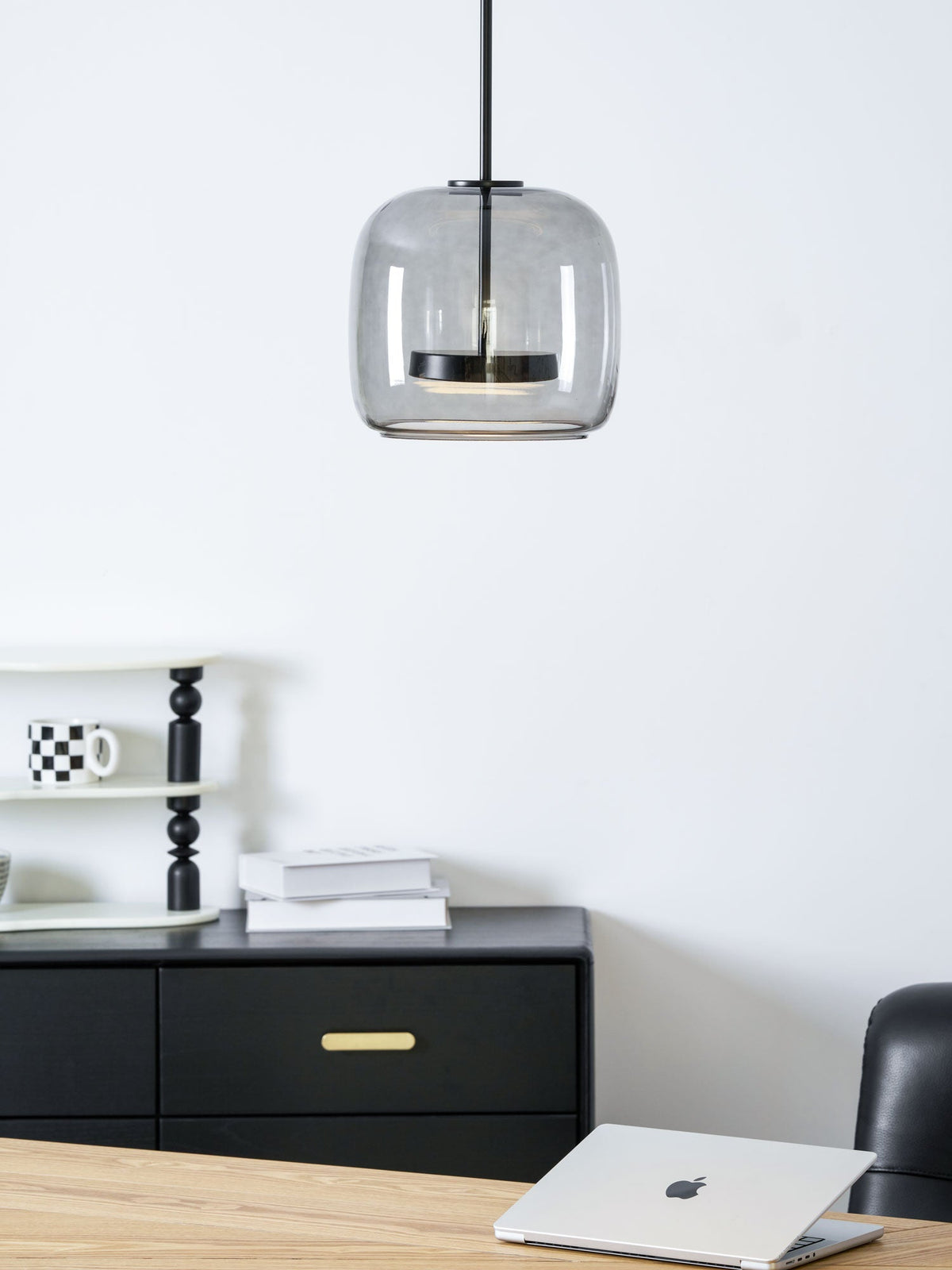 Smokara | Smoked Glass Globe Pendant Lamp with Metal Accents | Light for Kitchen Islands