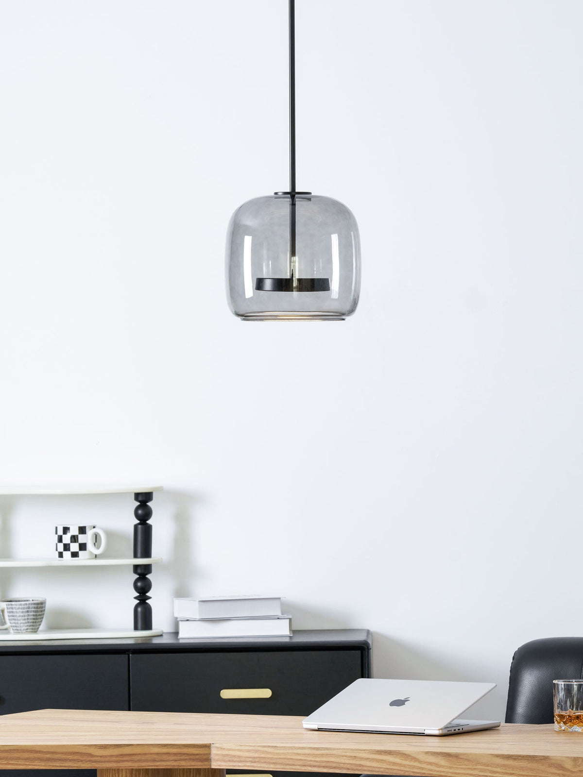 Smokara | Smoked Glass Globe Pendant Lamp with Metal Accents | Light for Kitchen Islands