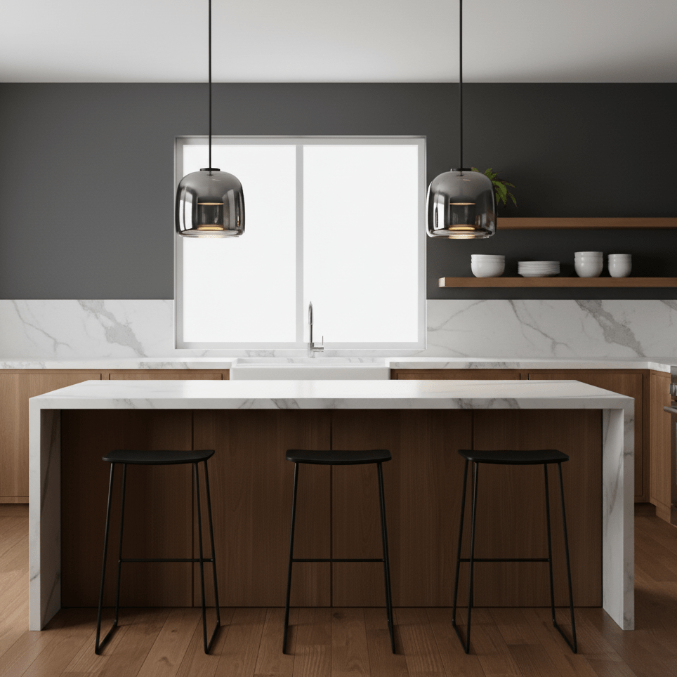 Smokara | Smoked Glass Globe Pendant Lamp with Metal Accents | Light for Kitchen Islands