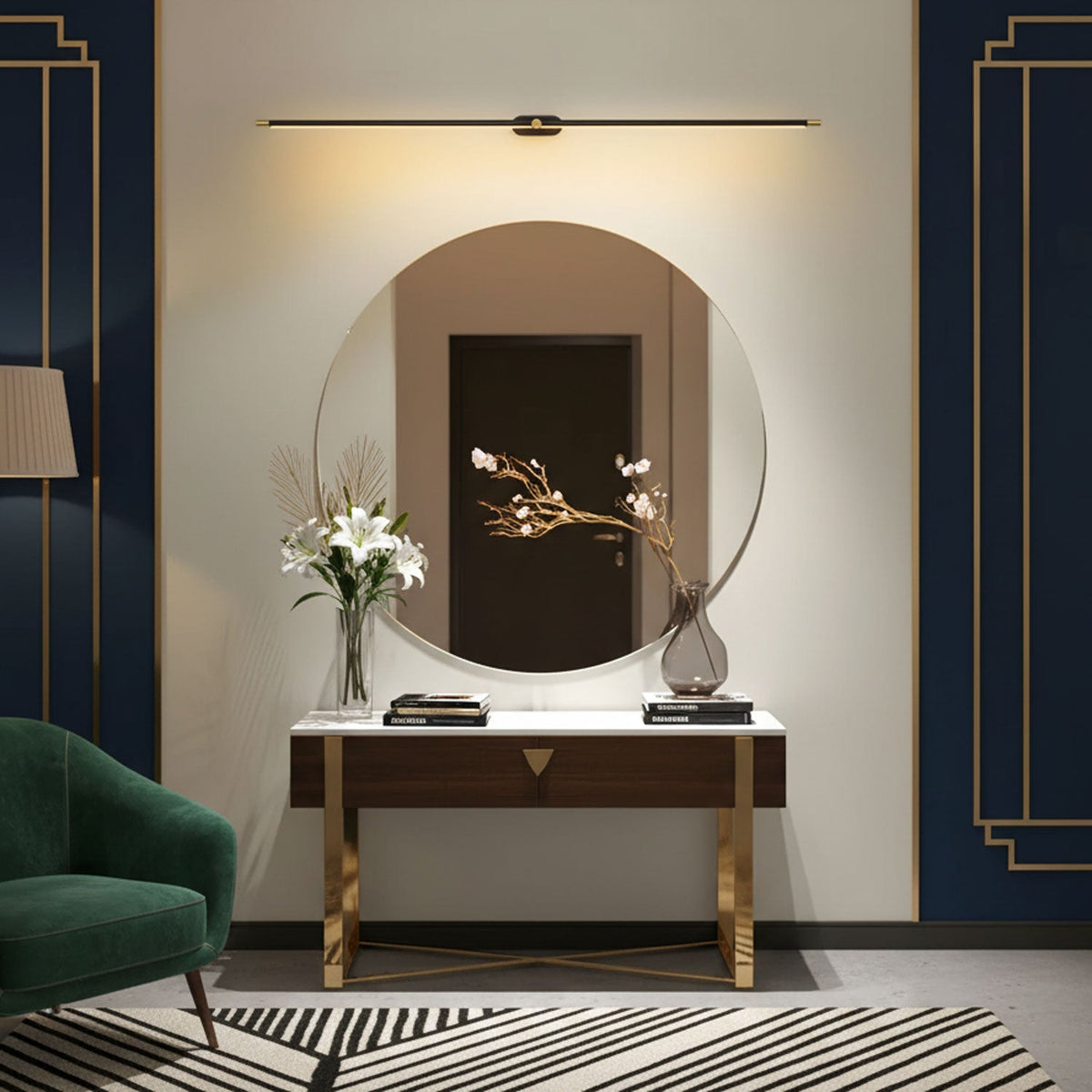 Linora | Linear LED Wall Sconce with Dimmable Warm Light | Metal Vanity Lamp for Mirrors