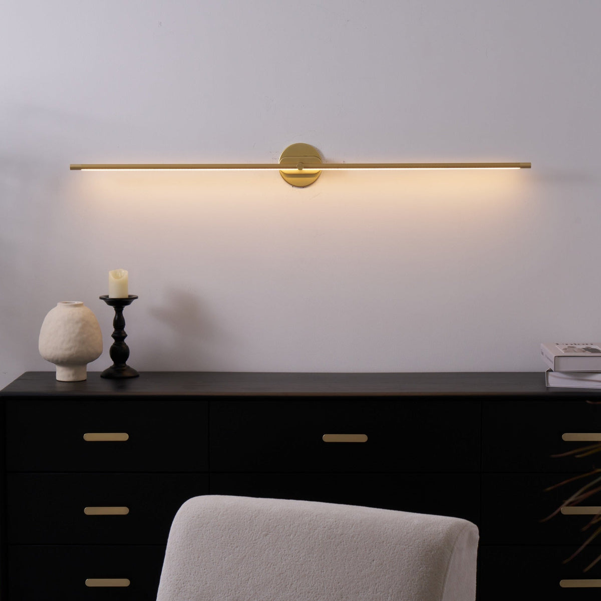 Linora | Linear LED Wall Sconce with Dimmable Warm Light | Metal Vanity Lamp for Mirrors