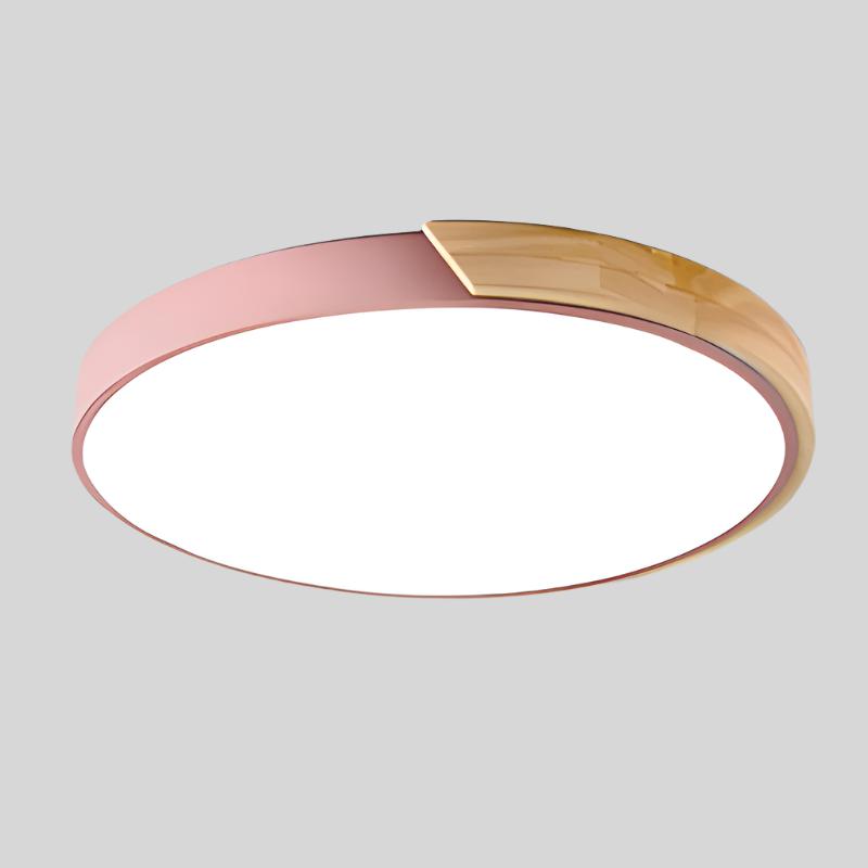 Nordic Wooden LED Ceiling Light Macaroon Round Flush Mount Lamp