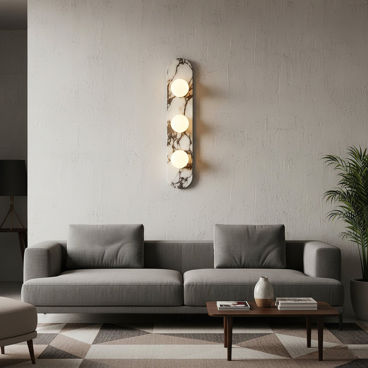 Marmo Series | Italian Marble Wall Sconce with Opaline Glass Globe for Bedside
