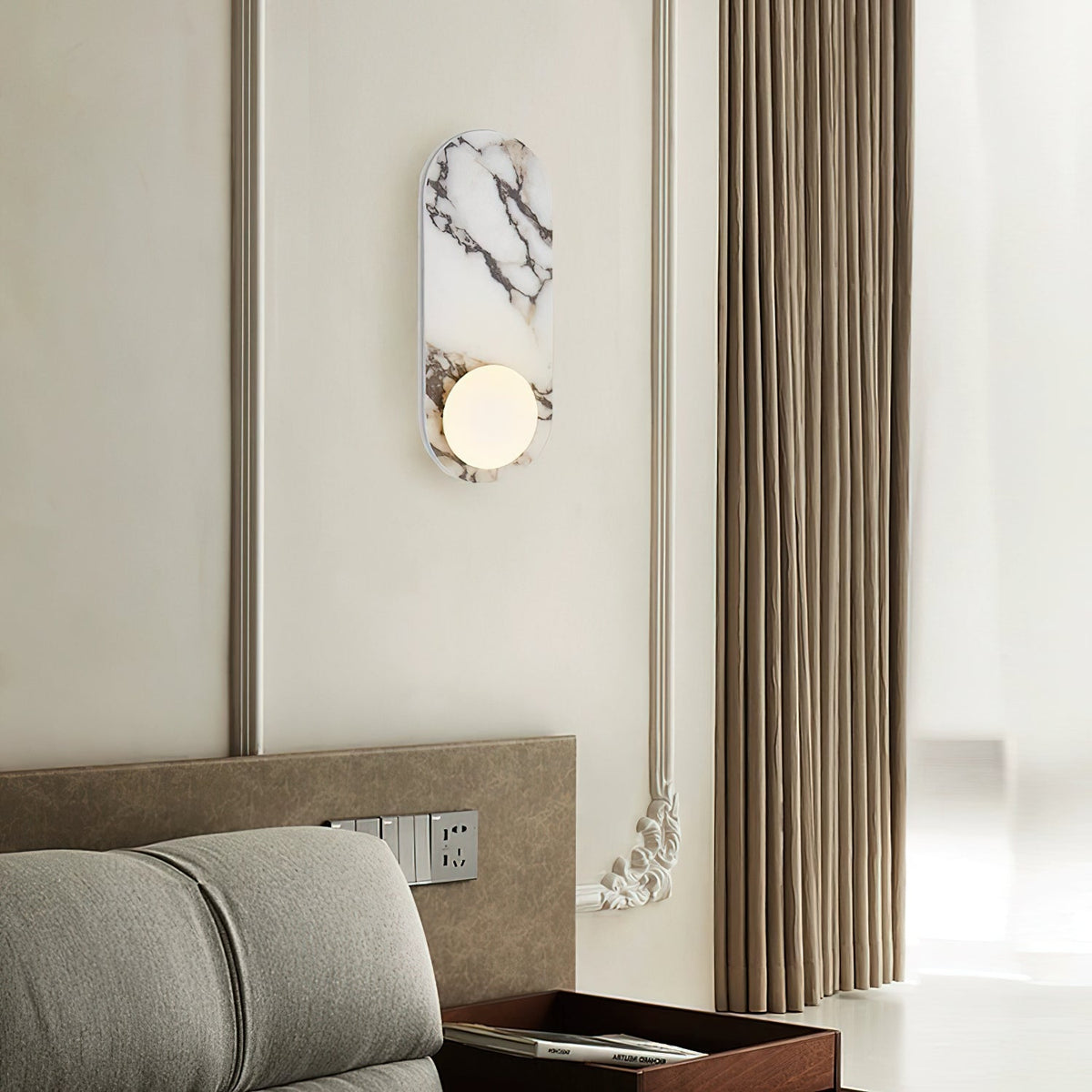 Marmo Series | Italian Marble Wall Sconce with Opaline Glass Globe for Bedside