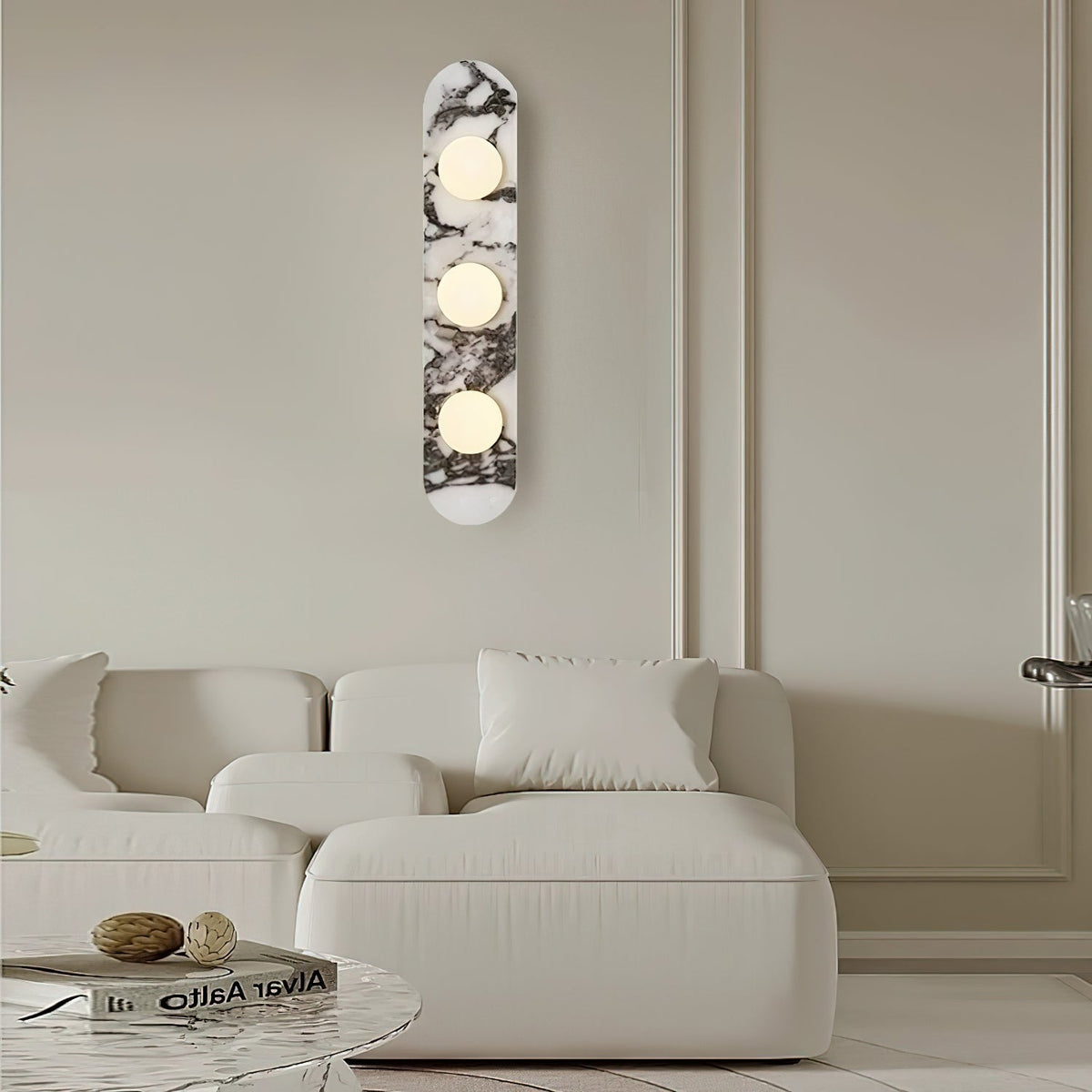 Marmo Series | Italian Marble Wall Sconce with Opaline Glass Globe for Bedside