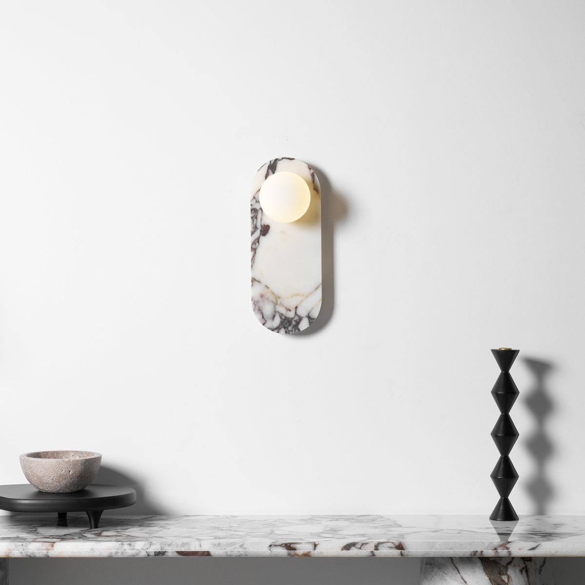 Marmo Series | Italian Marble Wall Sconce with Opaline Glass Globe for Bedside