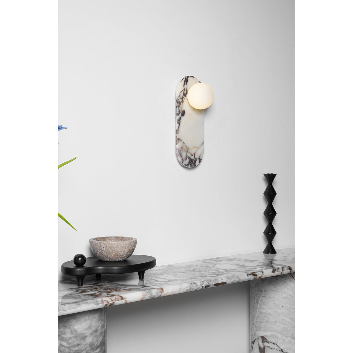 Marmo Series | Italian Marble Wall Sconce with Opaline Glass Globe for Bedside