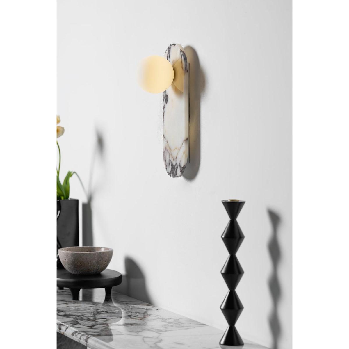 Marmo Series | Italian Marble Wall Sconce with Opaline Glass Globe for Bedside