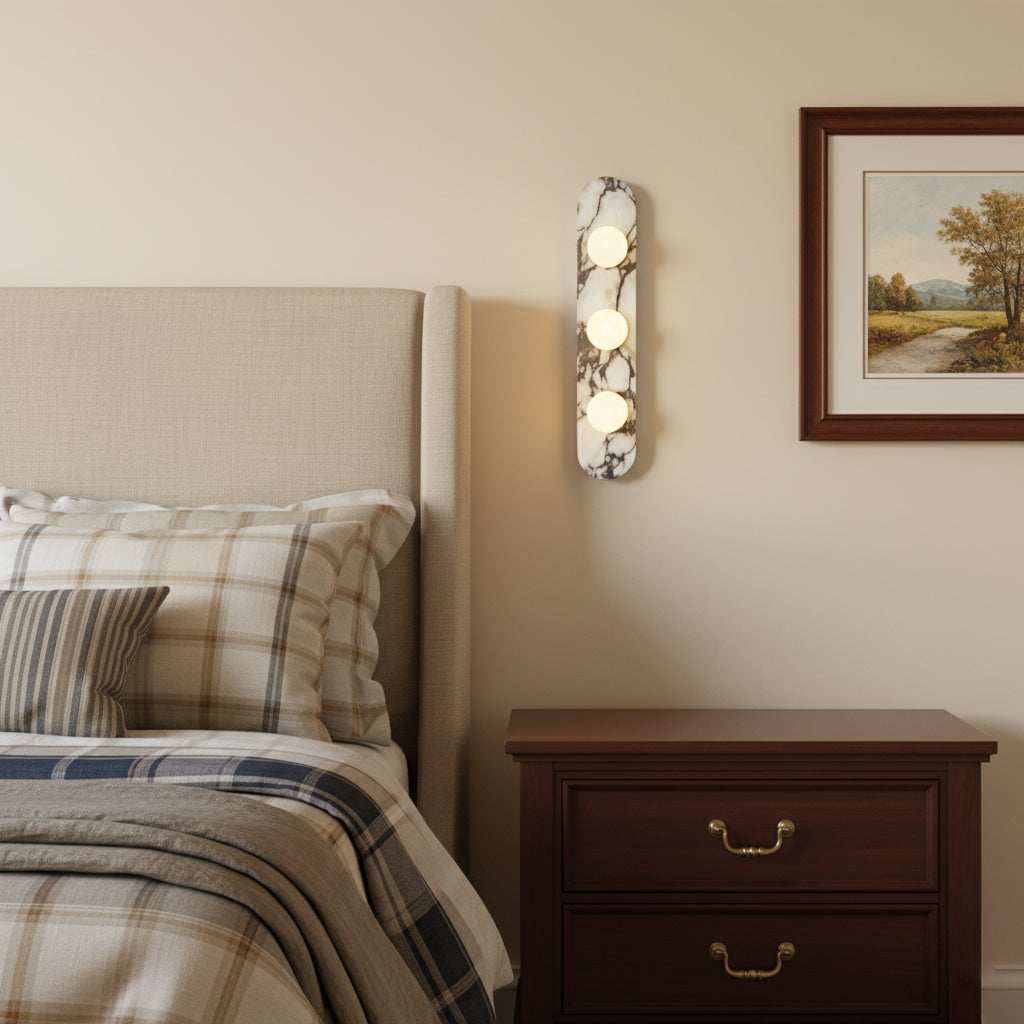 Marmo Series | Italian Marble Wall Sconce with Opaline Glass Globe for Bedside