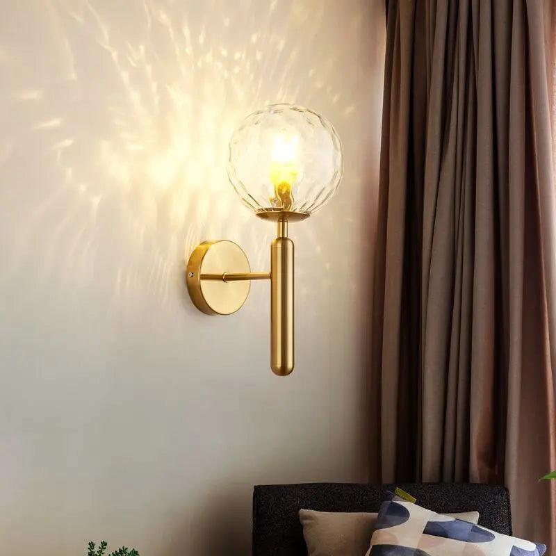 Lustrina | Gold Wall Sconce with Handcrafted Glass Shade, Milk or Ripple Glass Wall Lamp