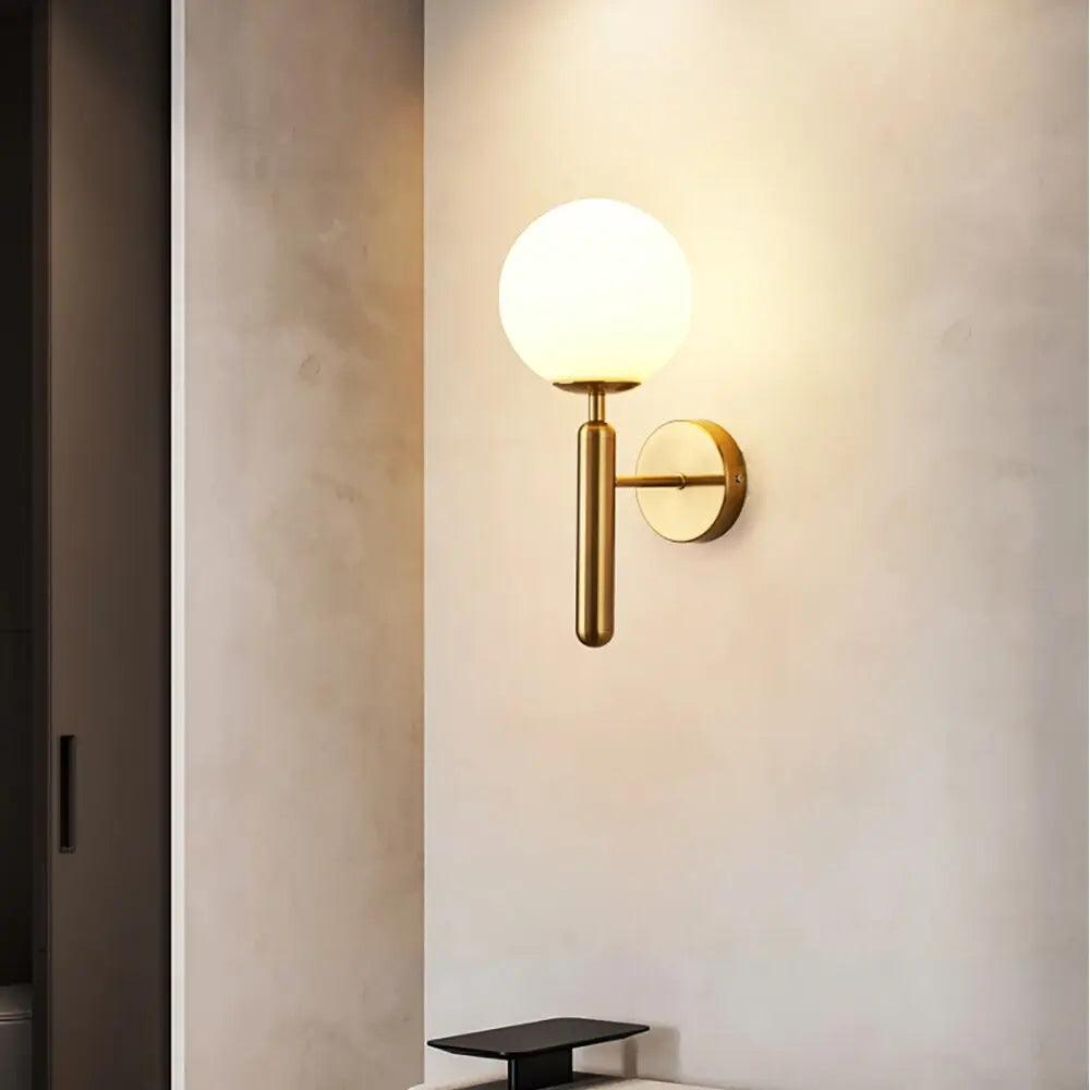 Lustrina | Gold Wall Sconce with Handcrafted Glass Shade, Milk or Ripple Glass Wall Lamp