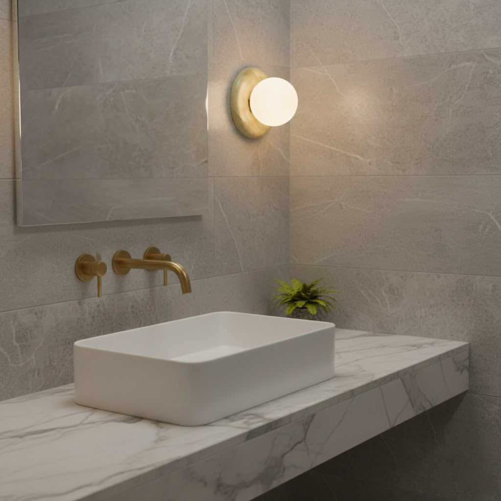 Onyx Halo Series | Natural Onyx Wall Sconce with White Glass Diffuser for Bedside
