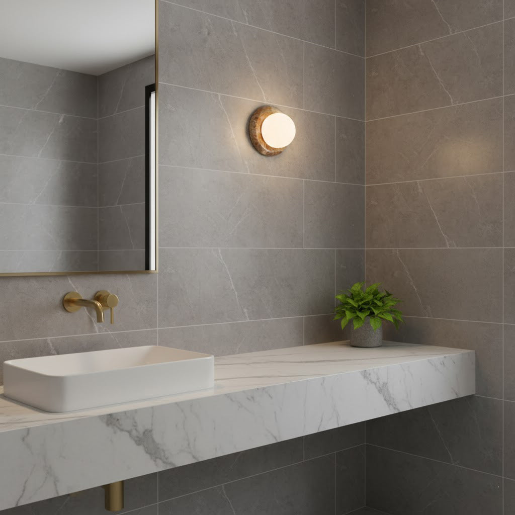 Onyx Halo Series | Natural Onyx Wall Sconce with White Glass Diffuser for Bedside