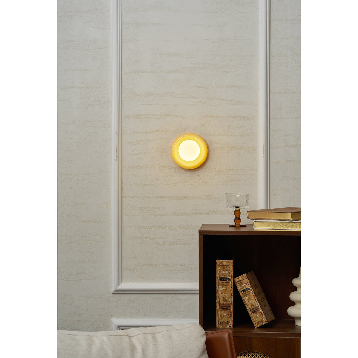 Onyx Halo Series | Natural Onyx Wall Sconce with White Glass Diffuser for Bedside