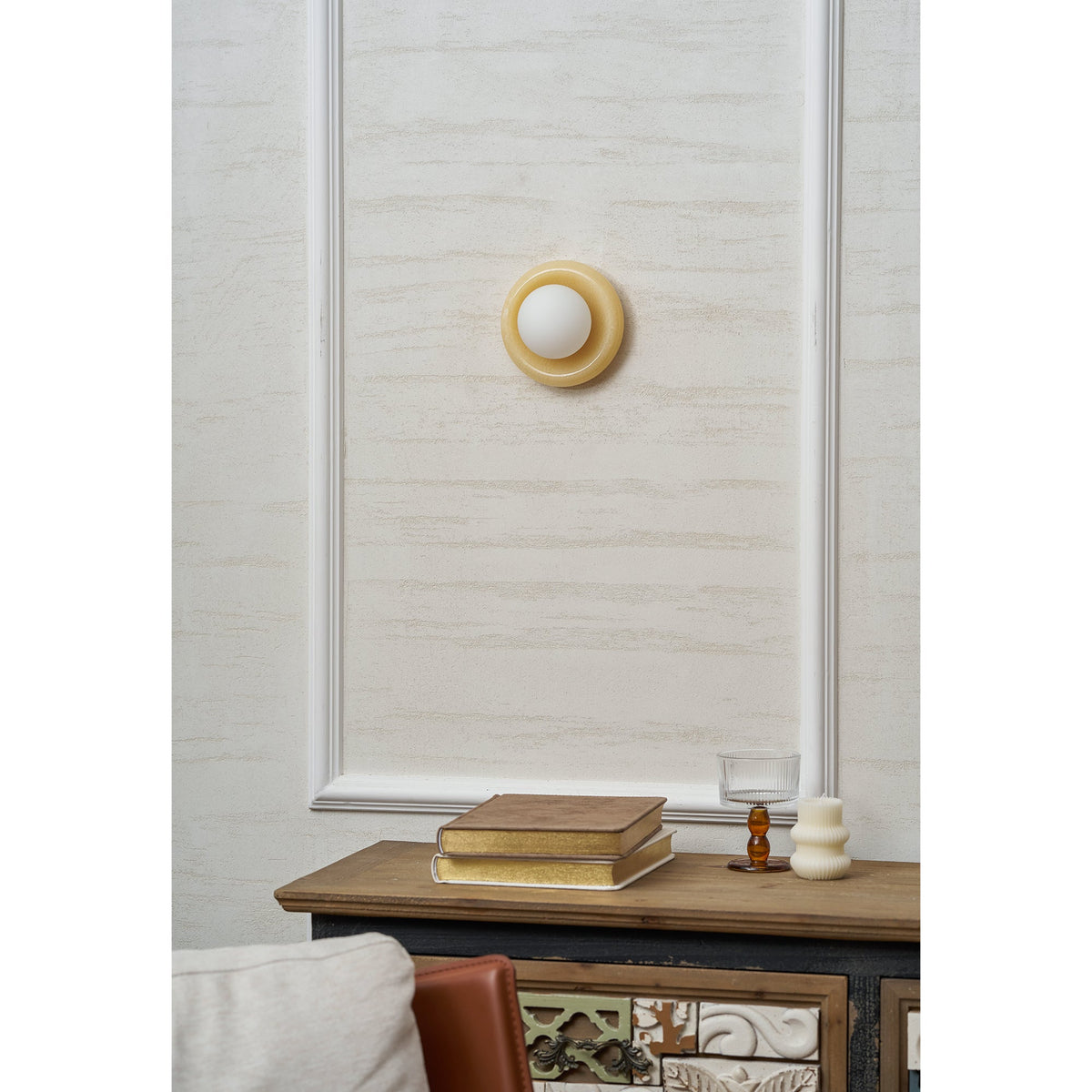 Onyx Halo Series | Natural Onyx Wall Sconce with White Glass Diffuser for Bedside