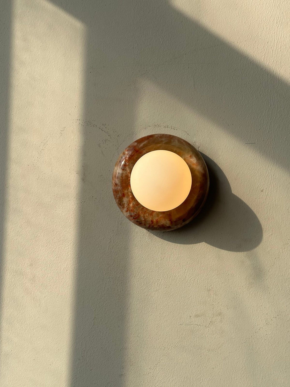 Onyx Halo Series | Natural Onyx Wall Sconce with White Glass Diffuser for Bedside