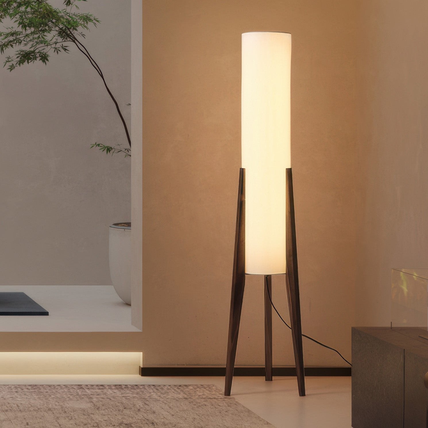 Walnut Wood Floor Lamp Nordic LED Standing Lamp with Fabric Shade