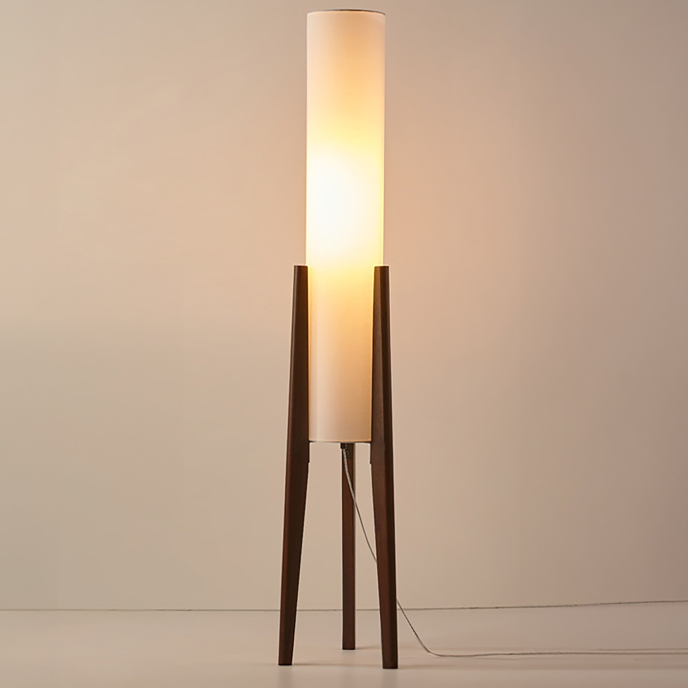Walnut Wood Floor Lamp Nordic LED Standing Lamp with Fabric Shade