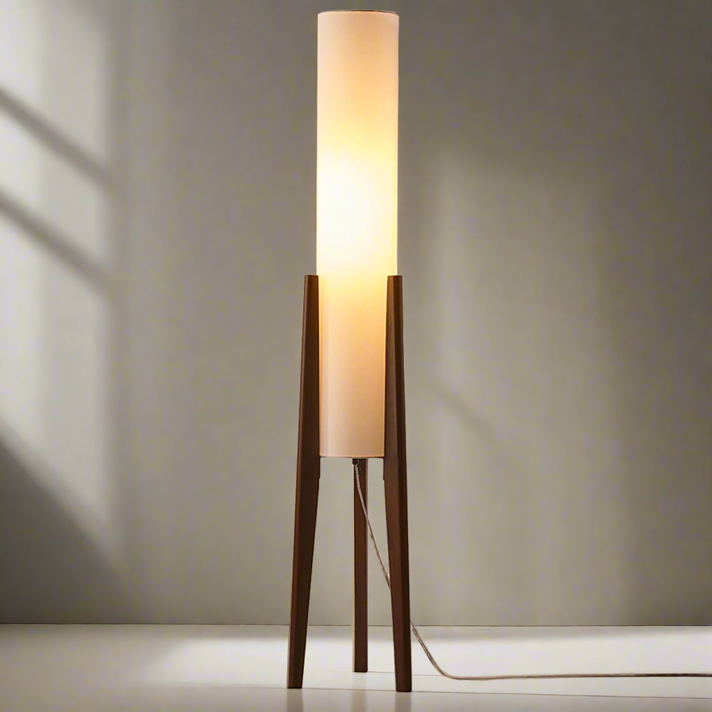 Walnut Wood Floor Lamp Nordic LED Standing Lamp with Fabric Shade