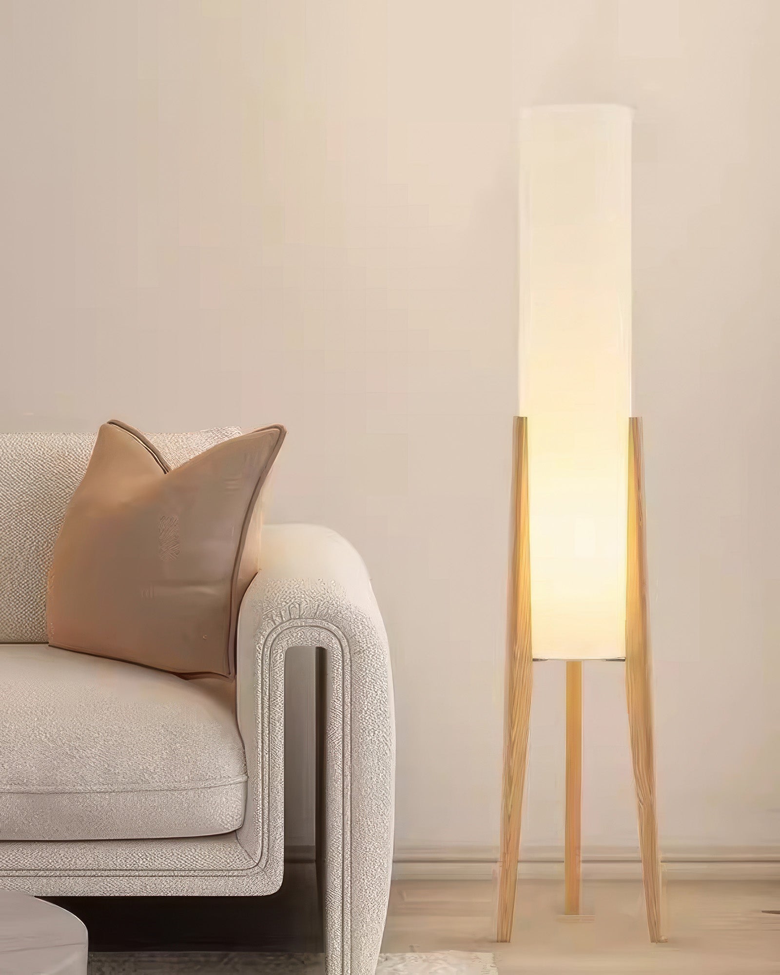 Walnut Wood Floor Lamp Nordic LED Standing Lamp with Fabric Shade