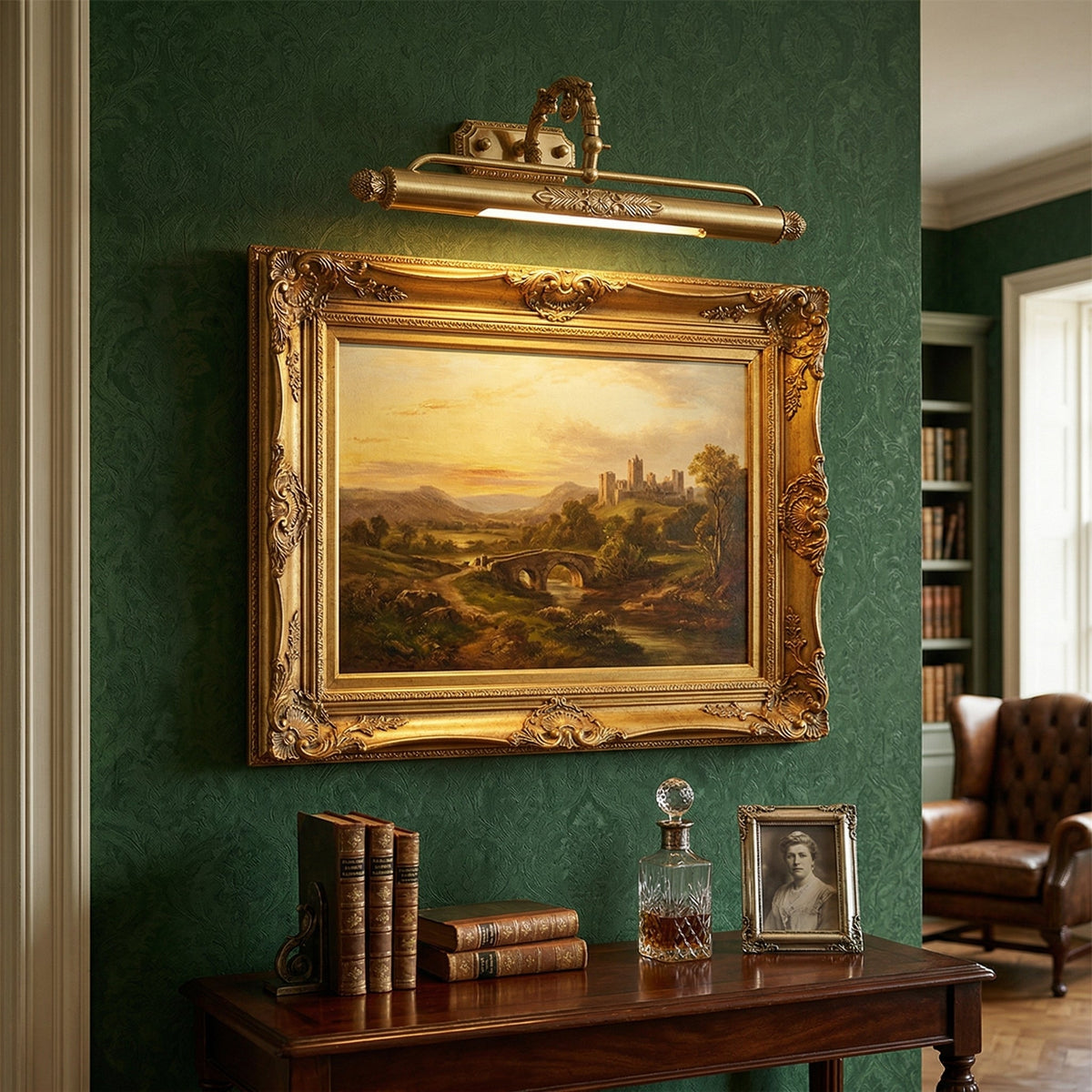 Antique Brass Picture Frame Wall Lamp with Integrated Light | Gallery Wall Art