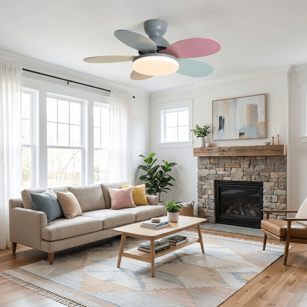 Petalux | Modern Ceiling Fan with LED Light and Remote | Quiet DC Motor for Living Rooms