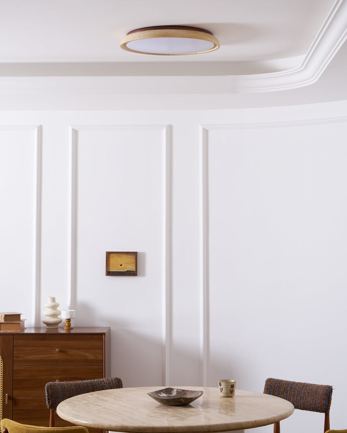Natural Travertine Stone Ceiling Light with Warm Diffused Glow | Flush Mount