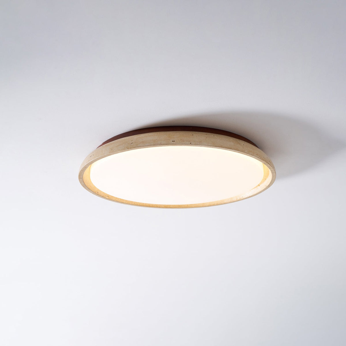 Natural Travertine Stone Ceiling Light with Warm Diffused Glow | Flush Mount