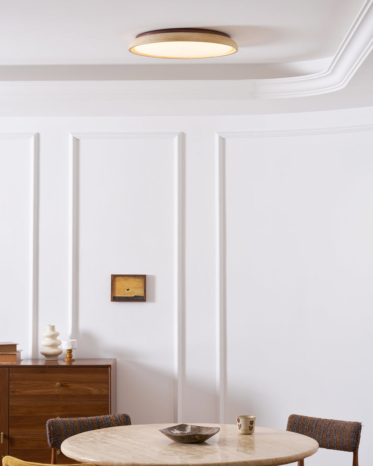 Natural Travertine Stone Ceiling Light with Warm Diffused Glow | Flush Mount