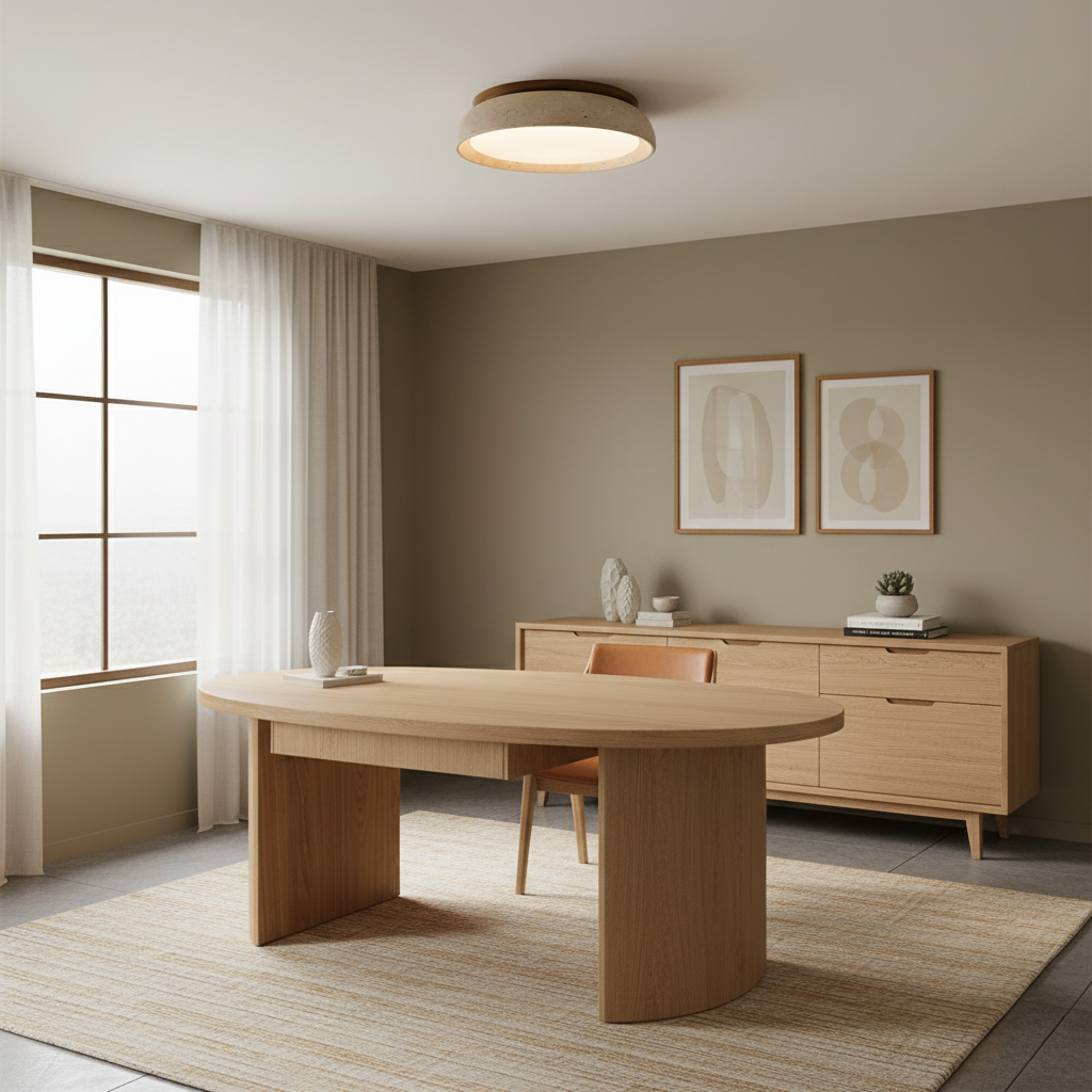 Natural Travertine Stone Ceiling Light with Warm Diffused Glow | Flush Mount
