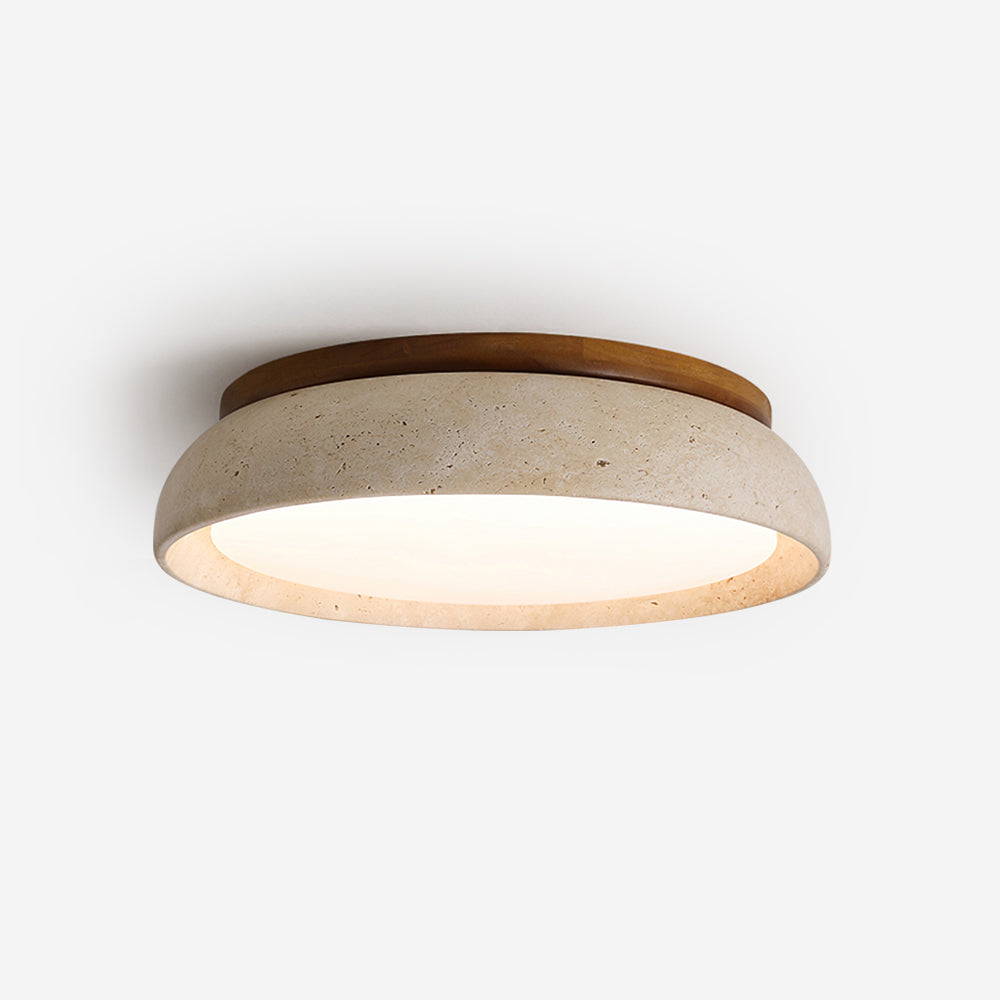 Natural Travertine Stone Ceiling Light with Warm Diffused Glow | Flush Mount