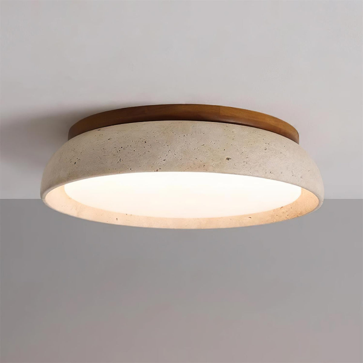 Natural Travertine Stone Ceiling Light with Warm Diffused Glow | Flush Mount