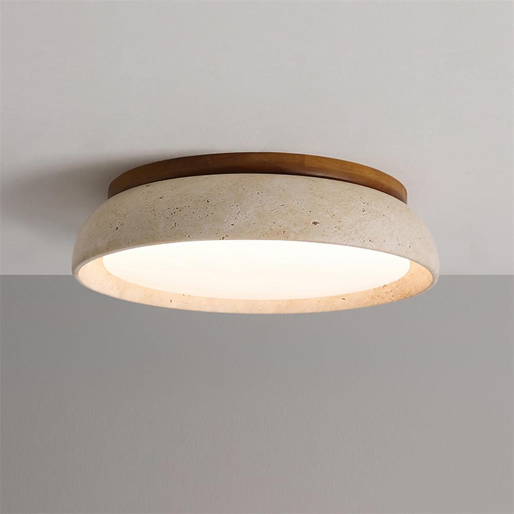 Natural Travertine Stone Ceiling Light with Warm Diffused Glow | Flush Mount