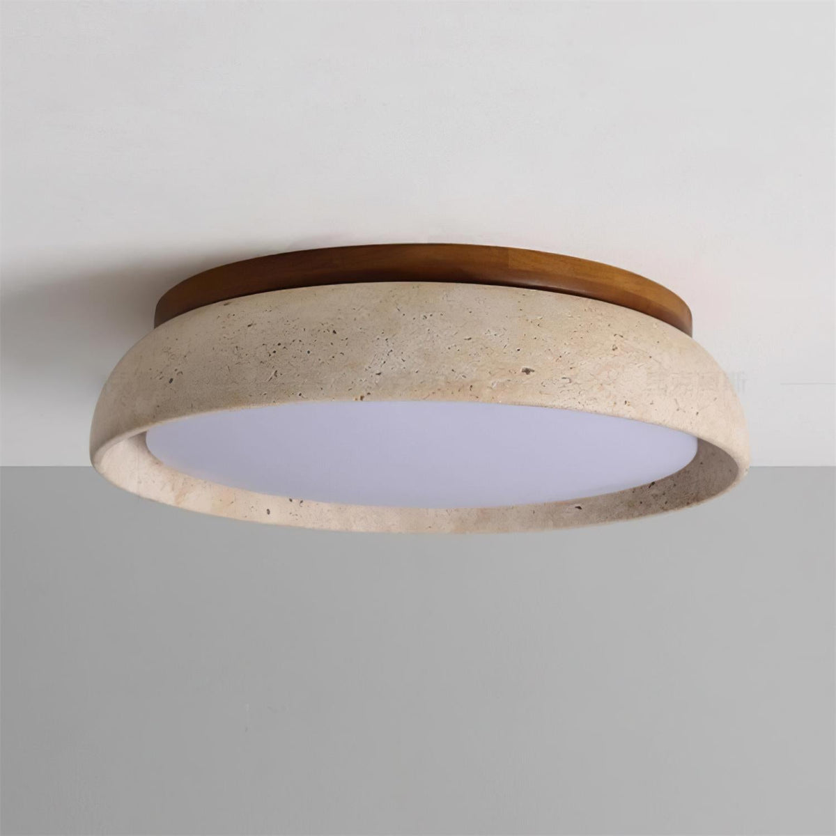 Natural Travertine Stone Ceiling Light with Warm Diffused Glow | Flush Mount