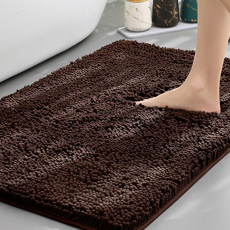 Chenille Absorbent Bath Mat Non-Slip Soft Bathroom Rug Machine Washable