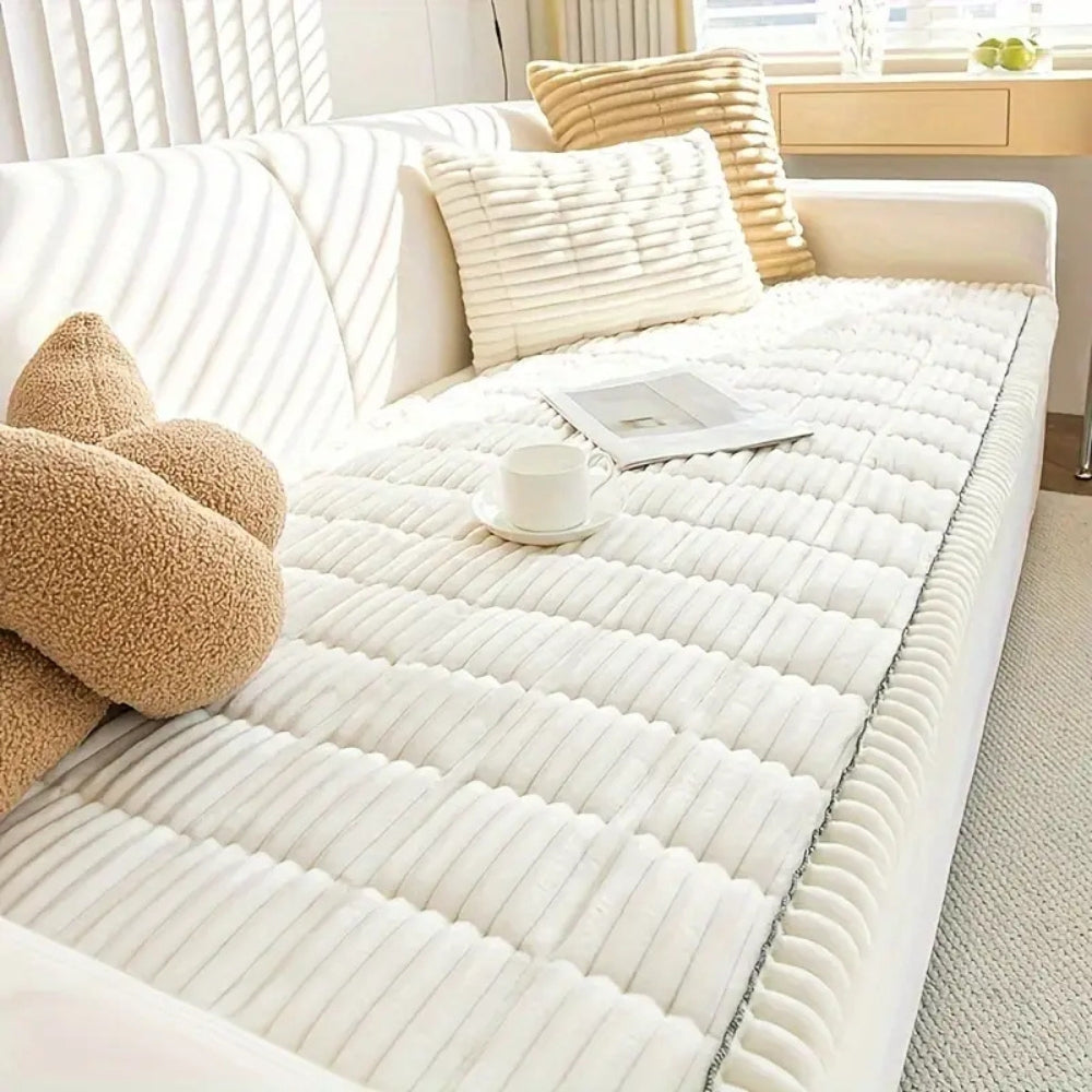 Textured Sofa Cover with Pleated Edges Washable Couch Protector