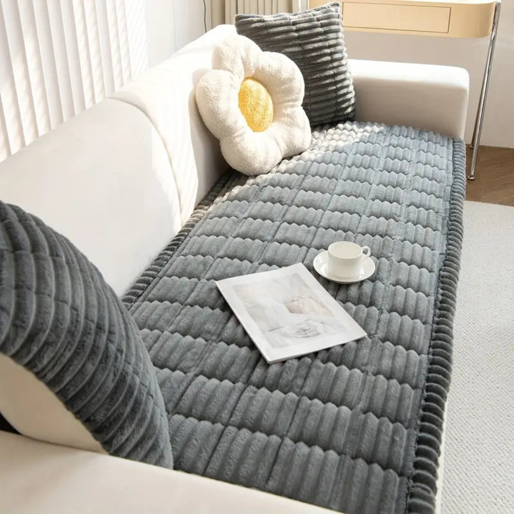 Textured Sofa Cover with Pleated Edges Washable Couch Protector