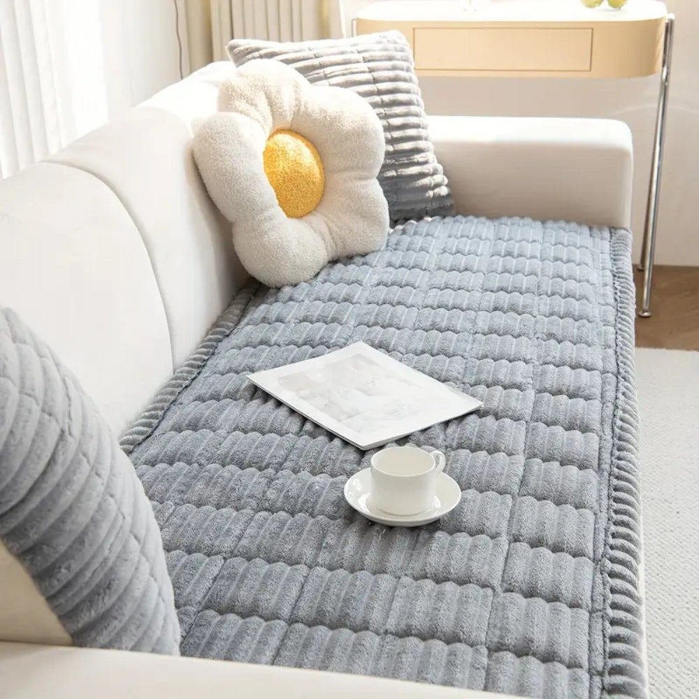 Textured Sofa Cover with Pleated Edges Washable Couch Protector