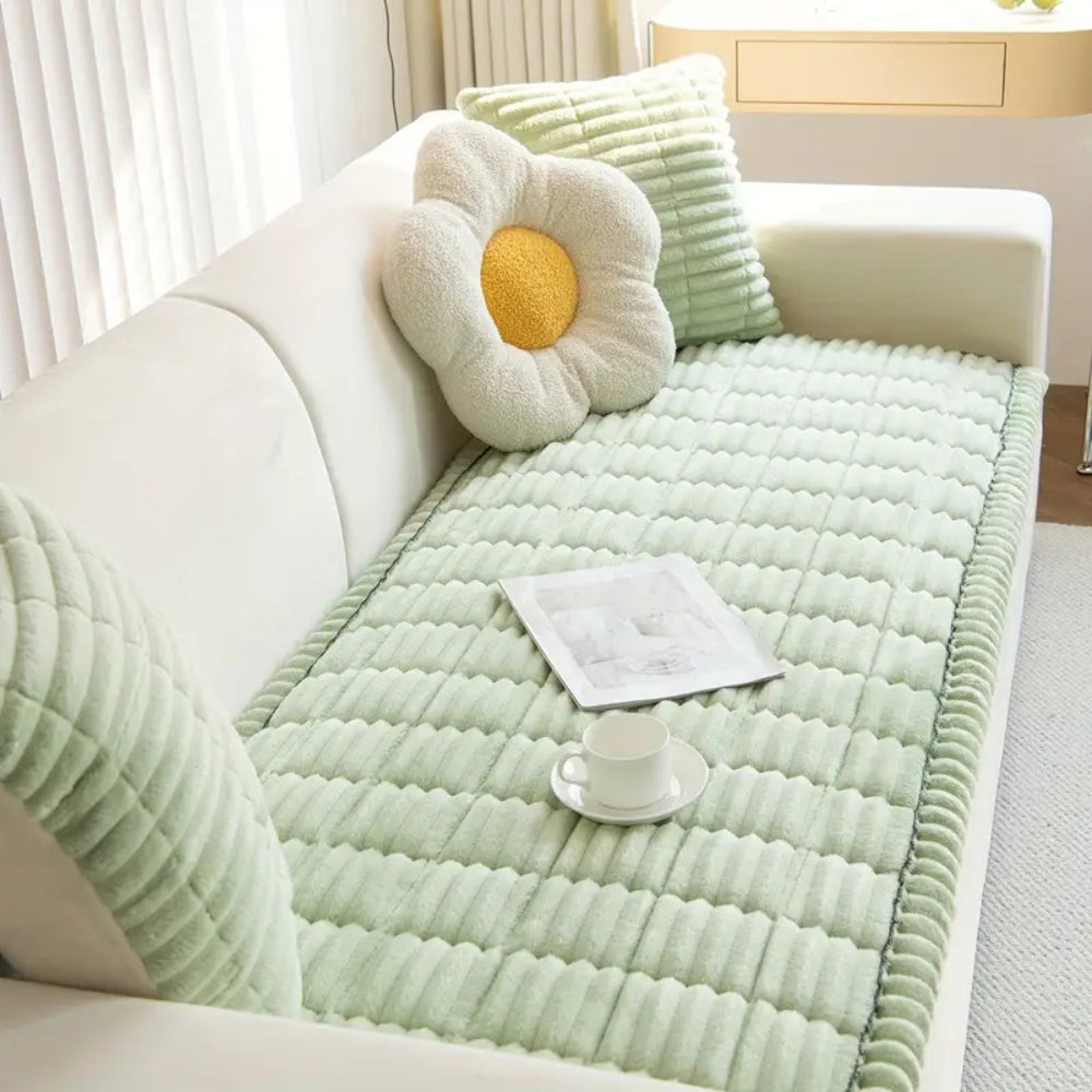 Textured Sofa Cover with Pleated Edges Washable Couch Protector